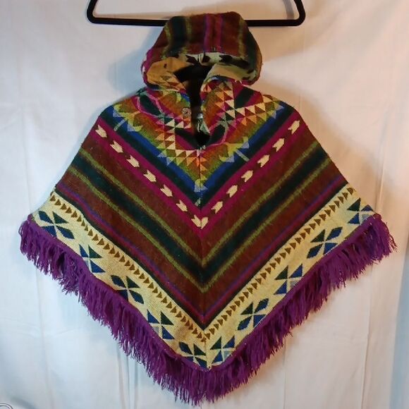 Alpaca Toddler Hooded Poncho with Fringe - Picture 1 of 5